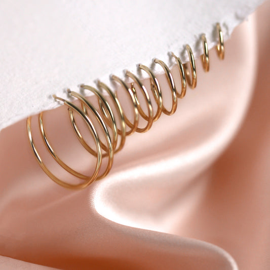 9ct Gold 1mm Tube Hoop Earrings 8mm - 20mm