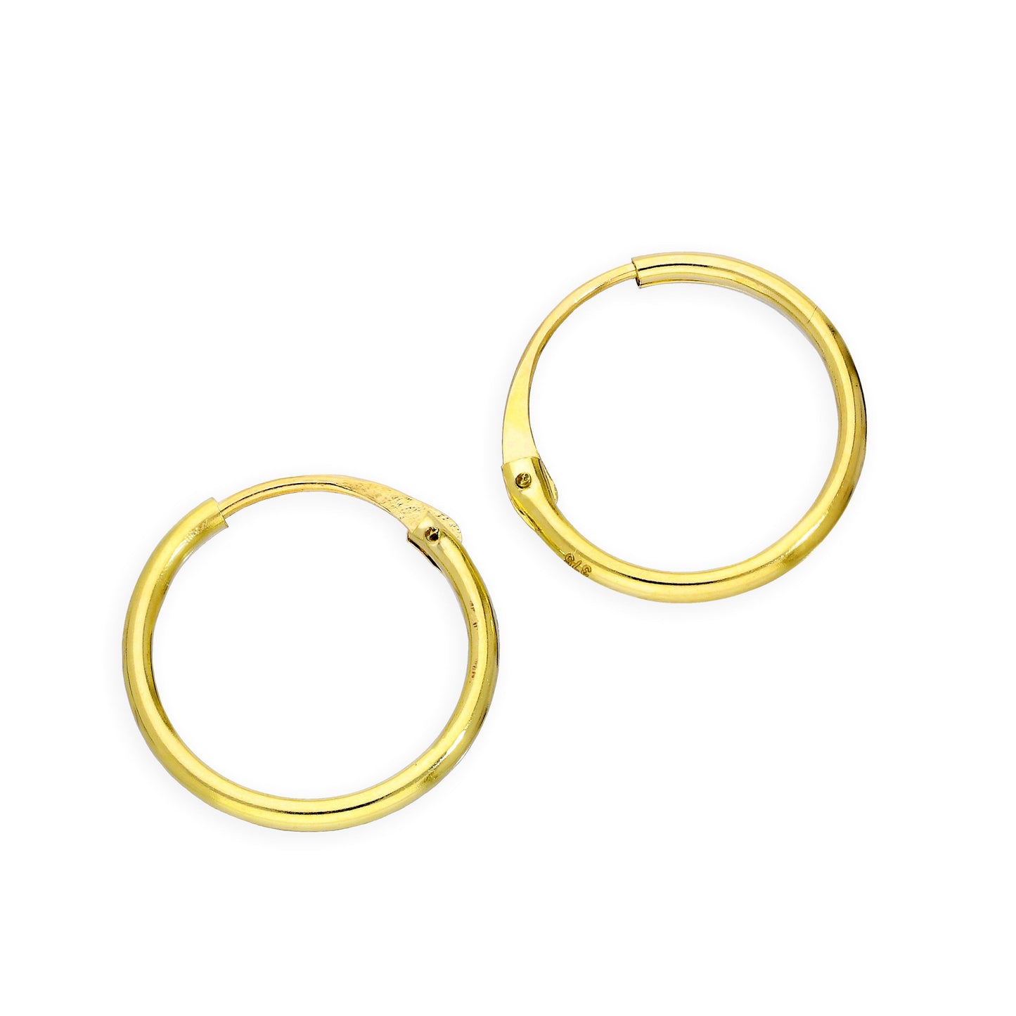 9ct Gold 1.2mm Tube Hoop Earrings 8mm - 20mm