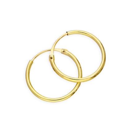 9ct Gold 1.2mm Tube Hoop Earrings 8mm - 20mm