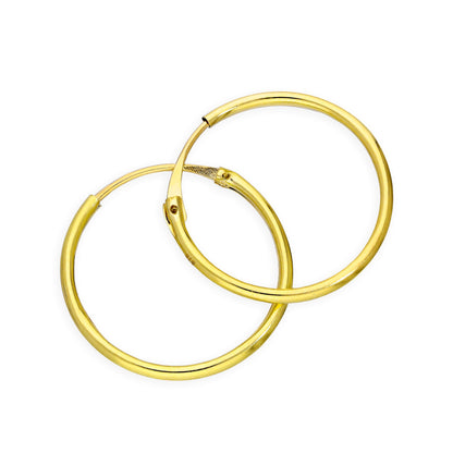 9ct Gold 1.2mm Tube Hoop Earrings 8mm - 20mm