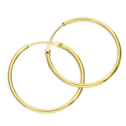 9ct Gold 1.2mm Tube Hoop Earrings 8mm - 20mm