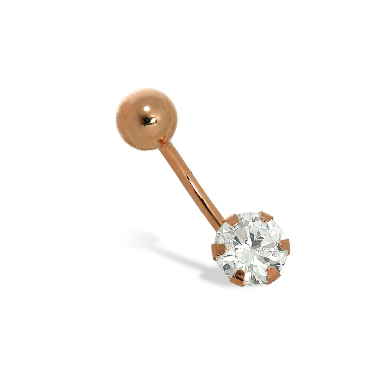9ct Rose Gold & Round Clear CZ Crystal Belly Bar
