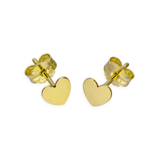 9ct Gold Flat Heart Stud Earrings