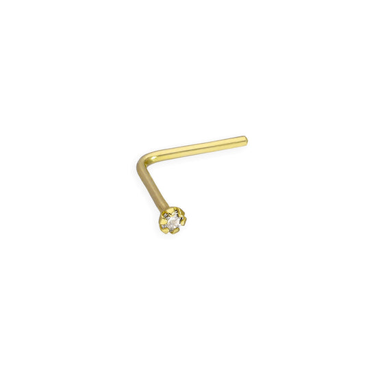 9ct Gold & 0.015ct Diamond 22Ga L-Shaped Nose Stud