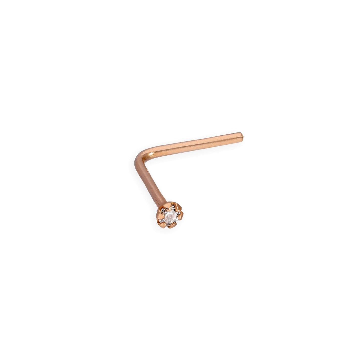 9ct Rose Gold & 0.015ct Diamond 22Ga L-Shaped Nose Stud