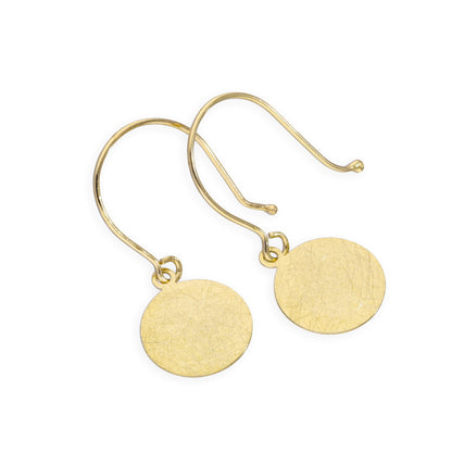 9ct Gold Brushed Circle Fish Hook Earrings