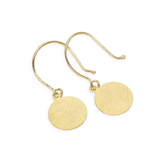 9ct Gold Brushed Circle Fish Hook Earrings
