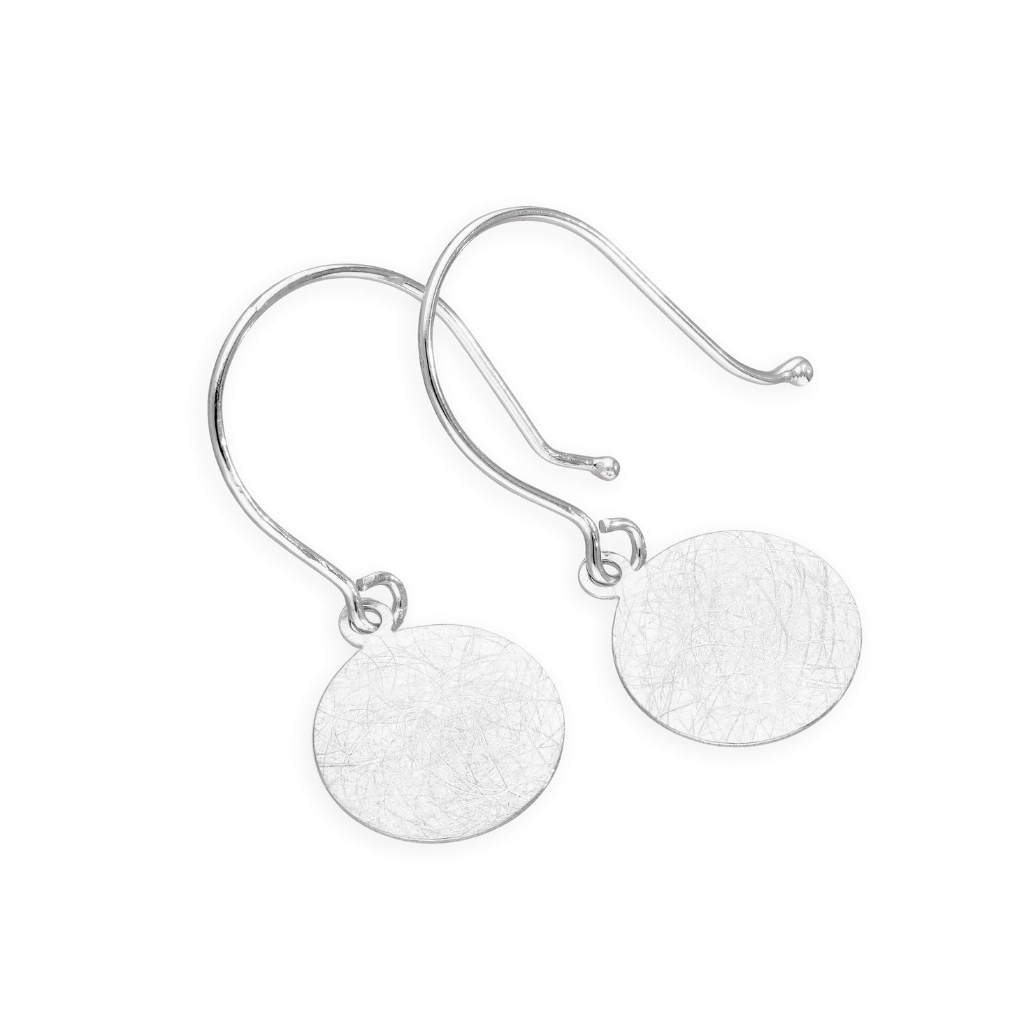 9ct White Gold Brushed Circle Fish Hook Earrings