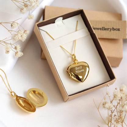 Gold Plated Sterling Silver Engravable Heart Locket on Chain 16 - 22 Inches