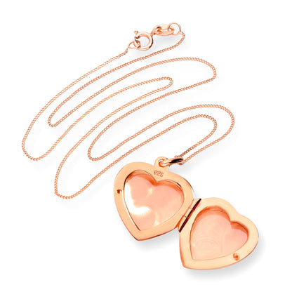 Rose Gold Plated Sterling Silver Engraved Heart Locket 16 - 22 Inches