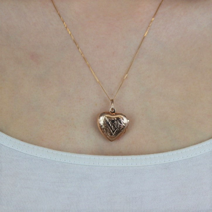 Rose Gold Plated Sterling Silver Engraved Heart Locket 16 - 22 Inches