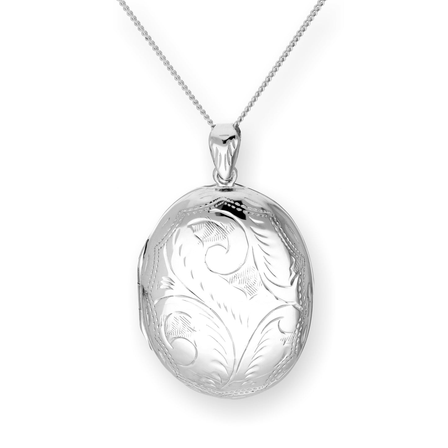 Large Sterling Silver Engraved Oval Locket on Chain 16 - 24 Inches