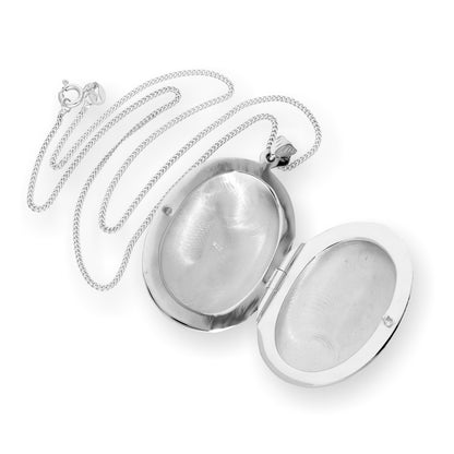 Large Sterling Silver Engraved Oval Locket on Chain 16 - 24 Inches