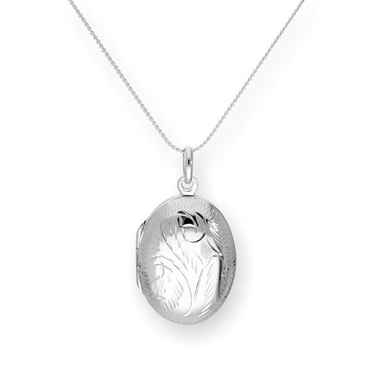 Sterling Silver Engraved Oval Locket on Chain 16 - 22 Inches