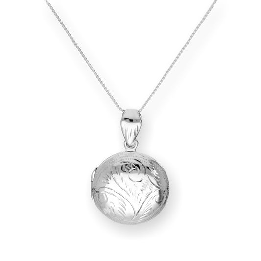 Sterling Silver Round Engraved Locket on Chain 16 - 24 Inches