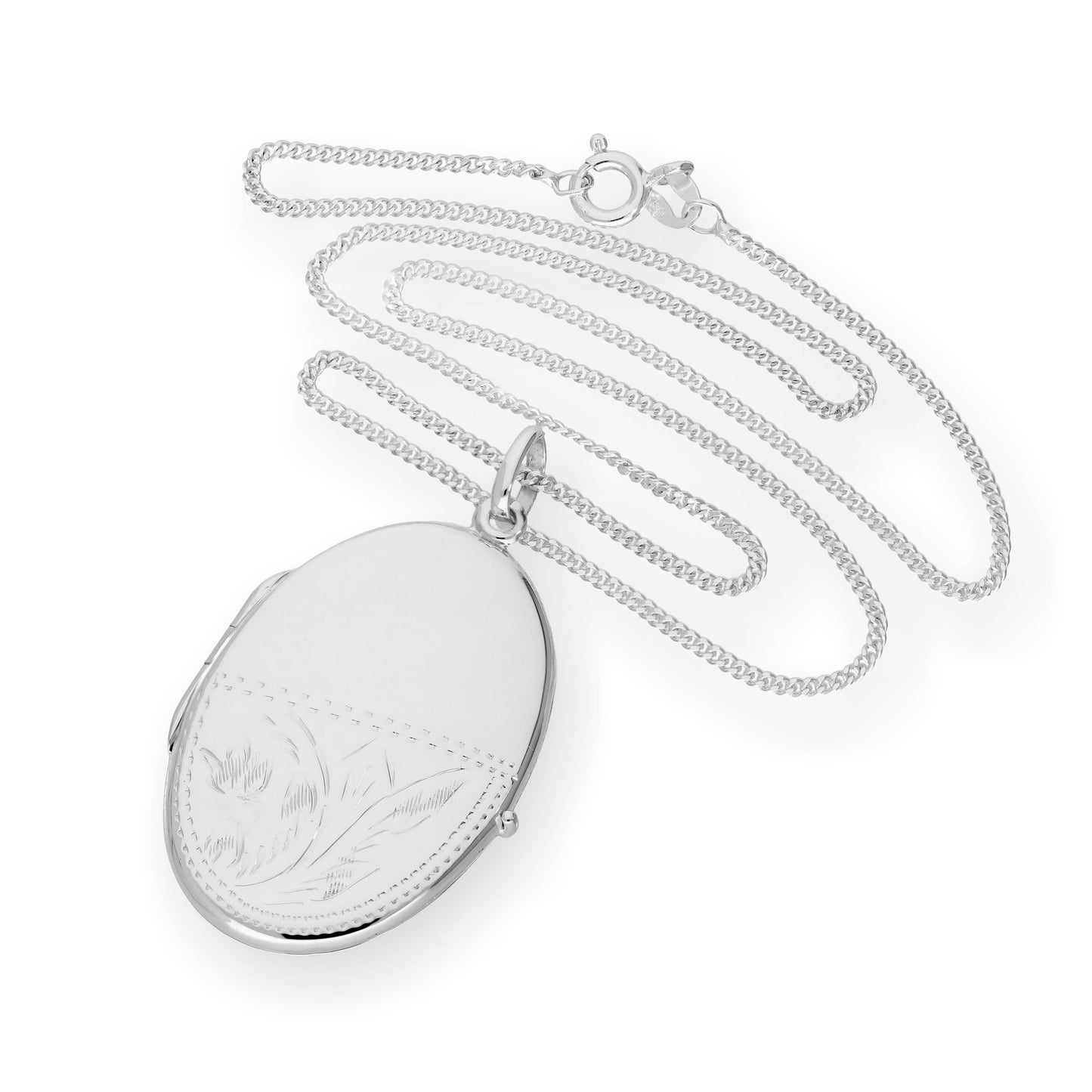 Large Sterling Silver Engravable Oval Locket on Chain 16 - 24 Inches