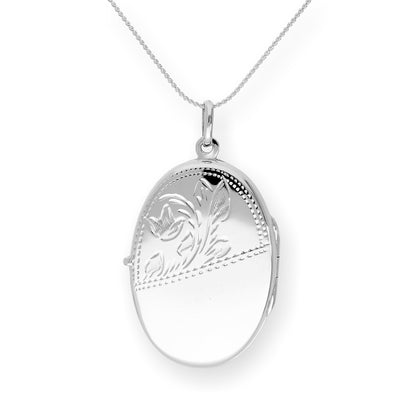 Large Sterling Silver Engravable Oval Locket on Chain 16 - 24 Inches