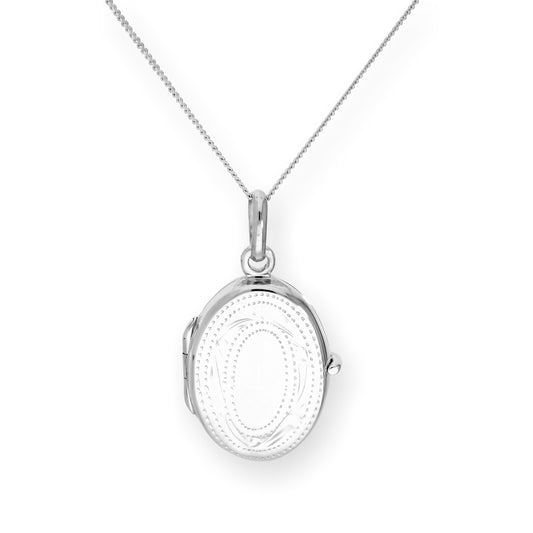 Sterling Silver Engraved Oval Locket on Chain 16 - 22 Inches