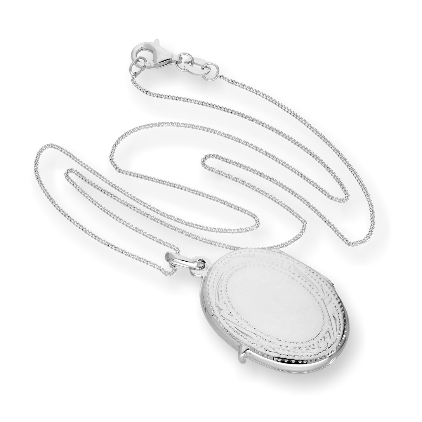 Sterling Silver Oval Engraved Locket 16 - 22 Inches