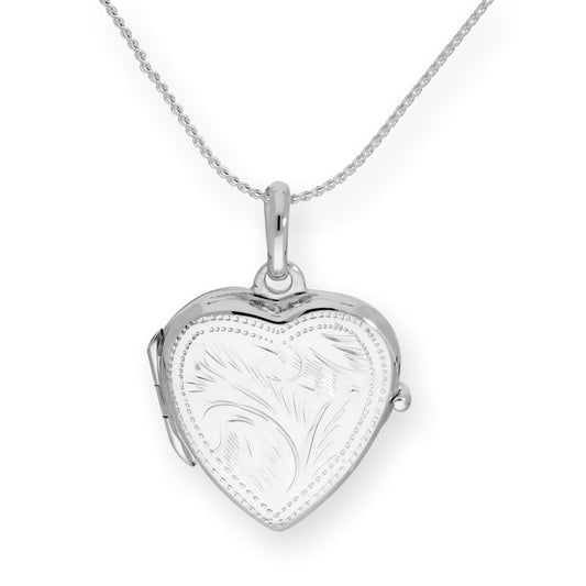 Sterling Silver Engraved Heart Locket on Chain 16 - 22 Inches