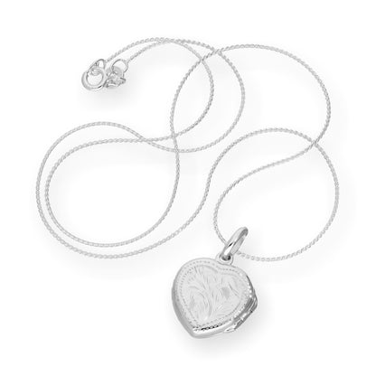 Sterling Silver Engraved Heart Locket on Chain 16 - 22 Inches