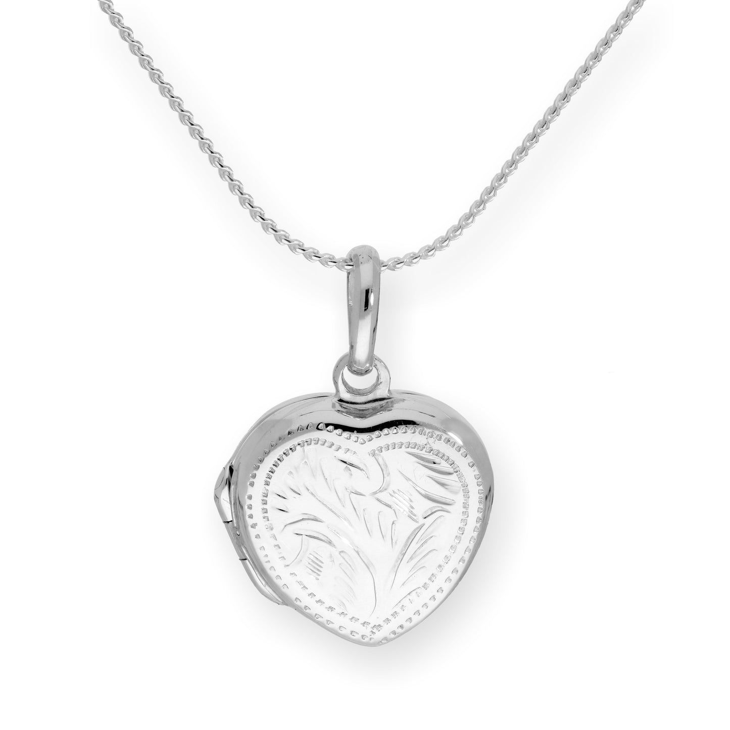 Sterling Silver Engraved Heart Locket on Chain 16 - 22 Inches