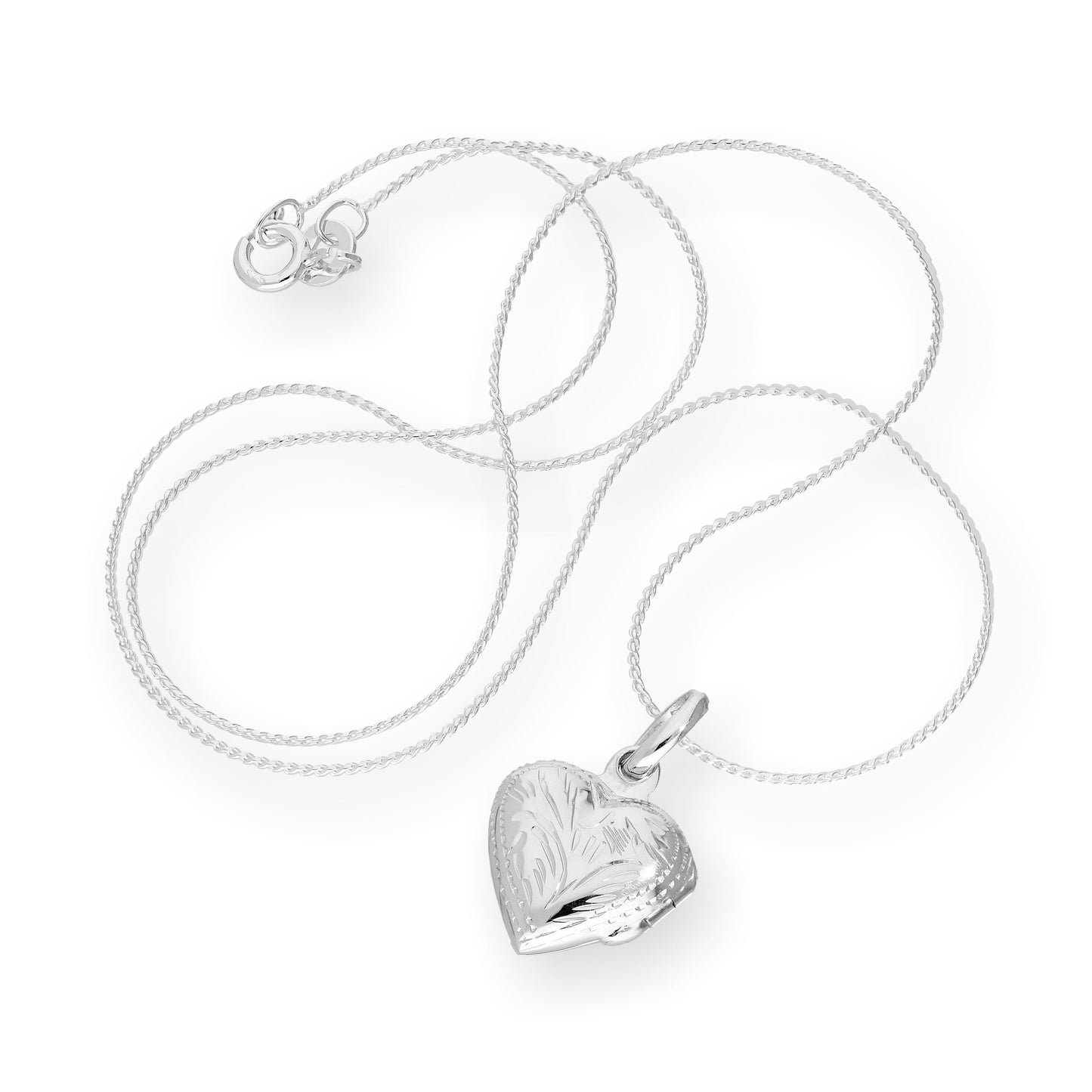 Sterling Silver Puffed Heart Engraved Locket on Chain 16 - 22 Inches