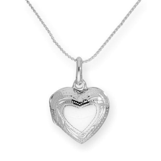 Sterling Silver Puffed Heart Engraved Locket on Chain 16 - 22 Inches