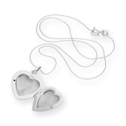 Sterling Silver Engravable Floral Heart Locket on Chain 16 - 22 Inches