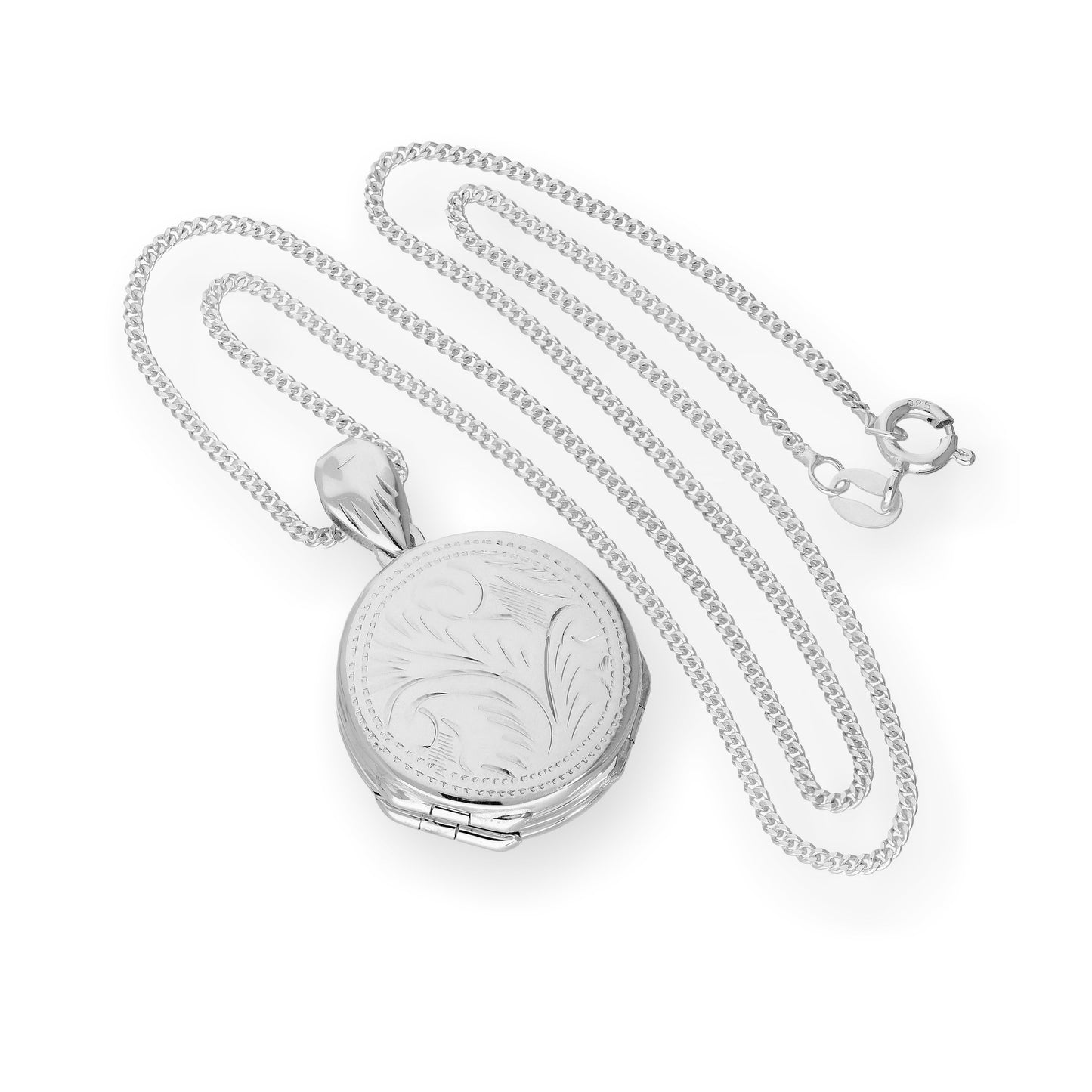 Sterling Silver 4 Photo Engraved Round Family Locket on Chain 16 - 24 Inches