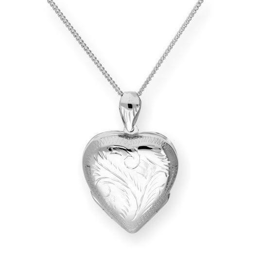 Large Sterling Silver 4 Photo Engraved Heart Family Locket on Chain 16-24 Inches