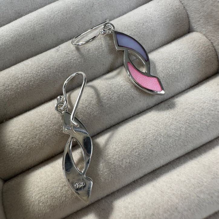 Sterling Silver & Pastel Coloured Mother of Pearl Paintbrush Stroke Dangle Drop Earrings