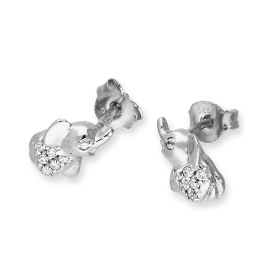 Sterling Silver & Clear CZ Crystal Elephant Stud Earrings