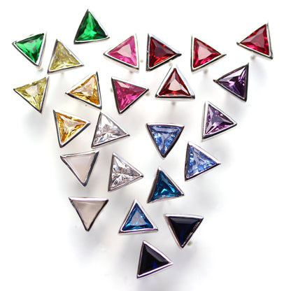 Sterling Silver & CZ Crystal Triangle Birthstone Stud Earrings