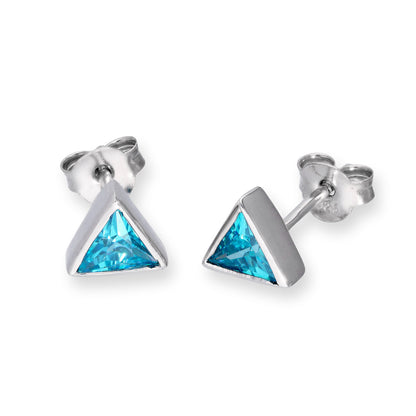 Sterling Silver & CZ Crystal Triangle Birthstone Stud Earrings