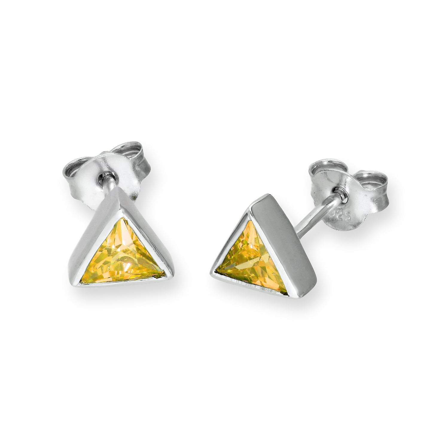 Sterling Silver & CZ Crystal Triangle Birthstone Stud Earrings