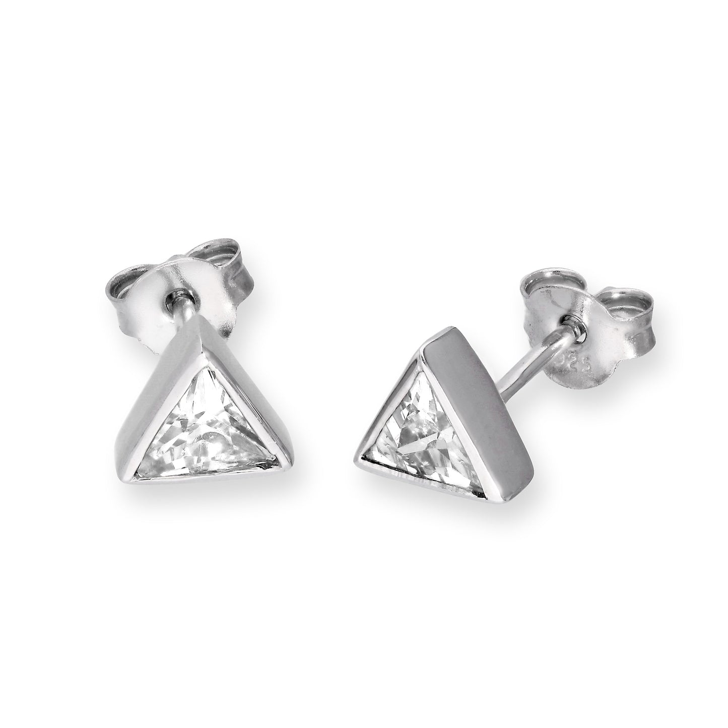 Sterling Silver & CZ Crystal Triangle Birthstone Stud Earrings