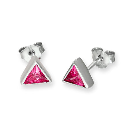 Sterling Silver & CZ Crystal Triangle Birthstone Stud Earrings