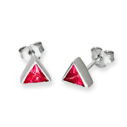 Sterling Silver & CZ Crystal Triangle Birthstone Stud Earrings