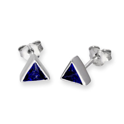 Sterling Silver & CZ Crystal Triangle Birthstone Stud Earrings