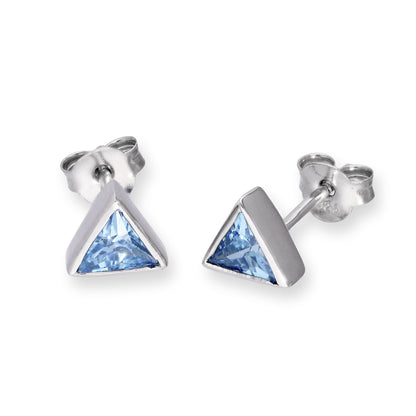 Sterling Silver & CZ Crystal Triangle Birthstone Stud Earrings