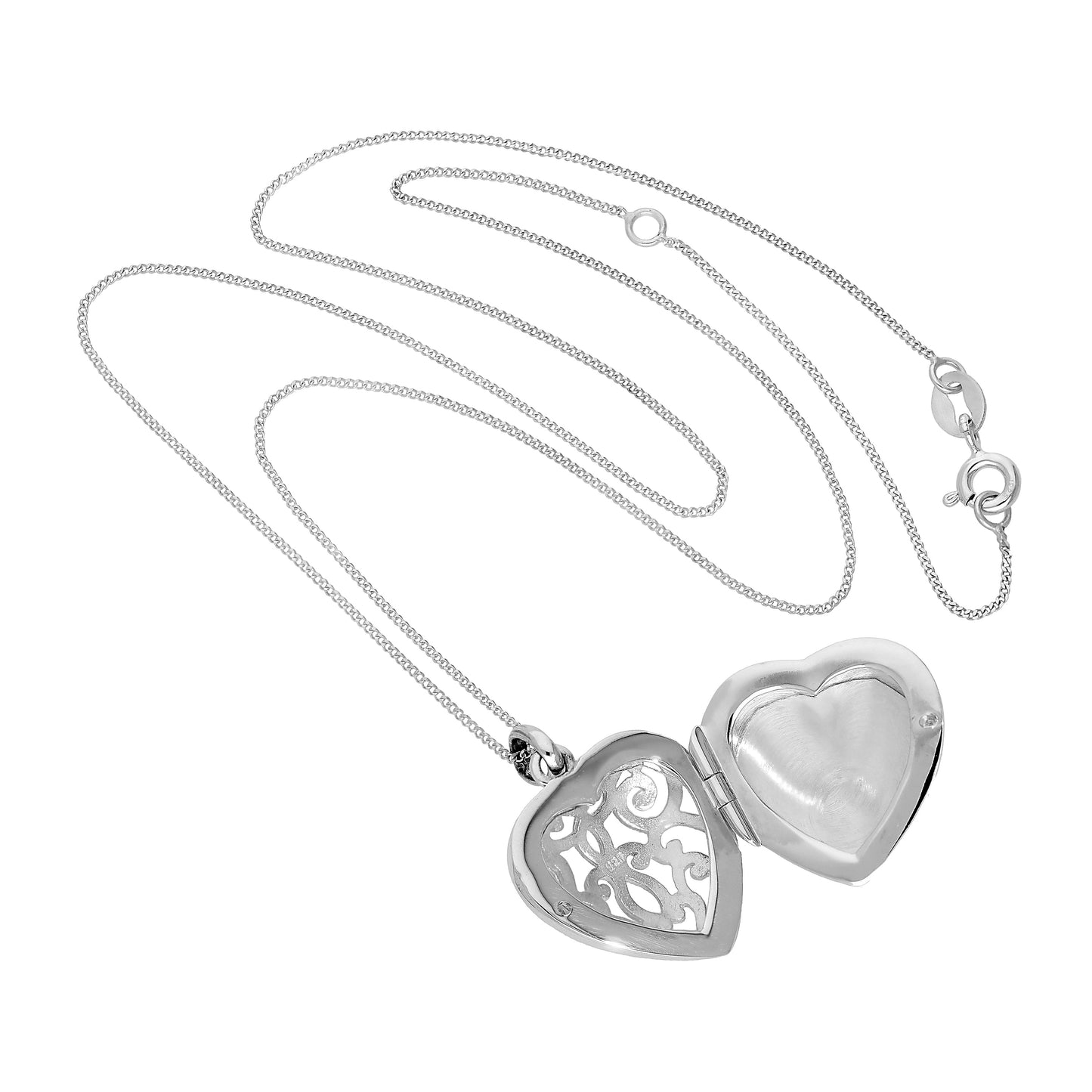 Sterling Silver Engravable Heart Locket w Open Swirls Design 16 - 22 Inches