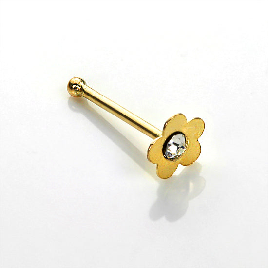 9ct Yellow Gold Clear CZ Flower Nose Stud