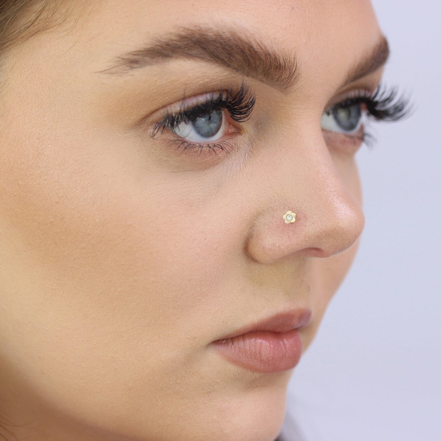 9ct Yellow Gold Clear CZ Flower Nose Stud