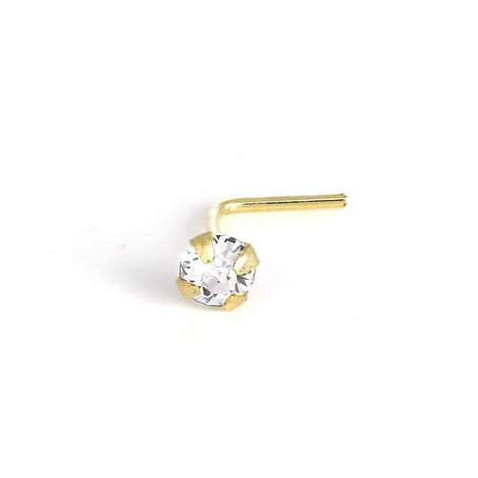 9ct Gold L-Shaped Crystal 2.5mm Nose Stud