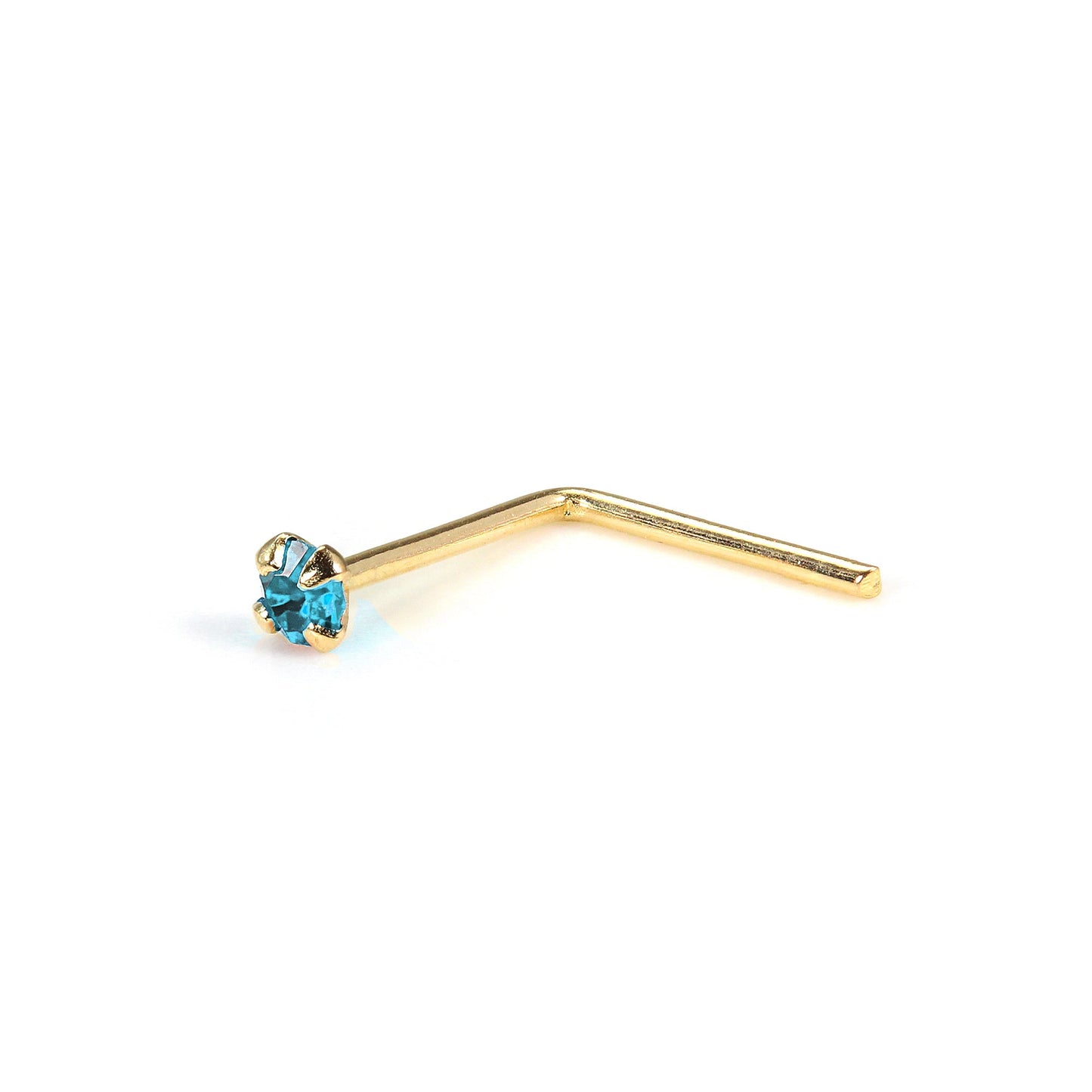 9ct Yellow Gold L-Shaped 1.5mm Round CZ Crystal Nose Stud Pin