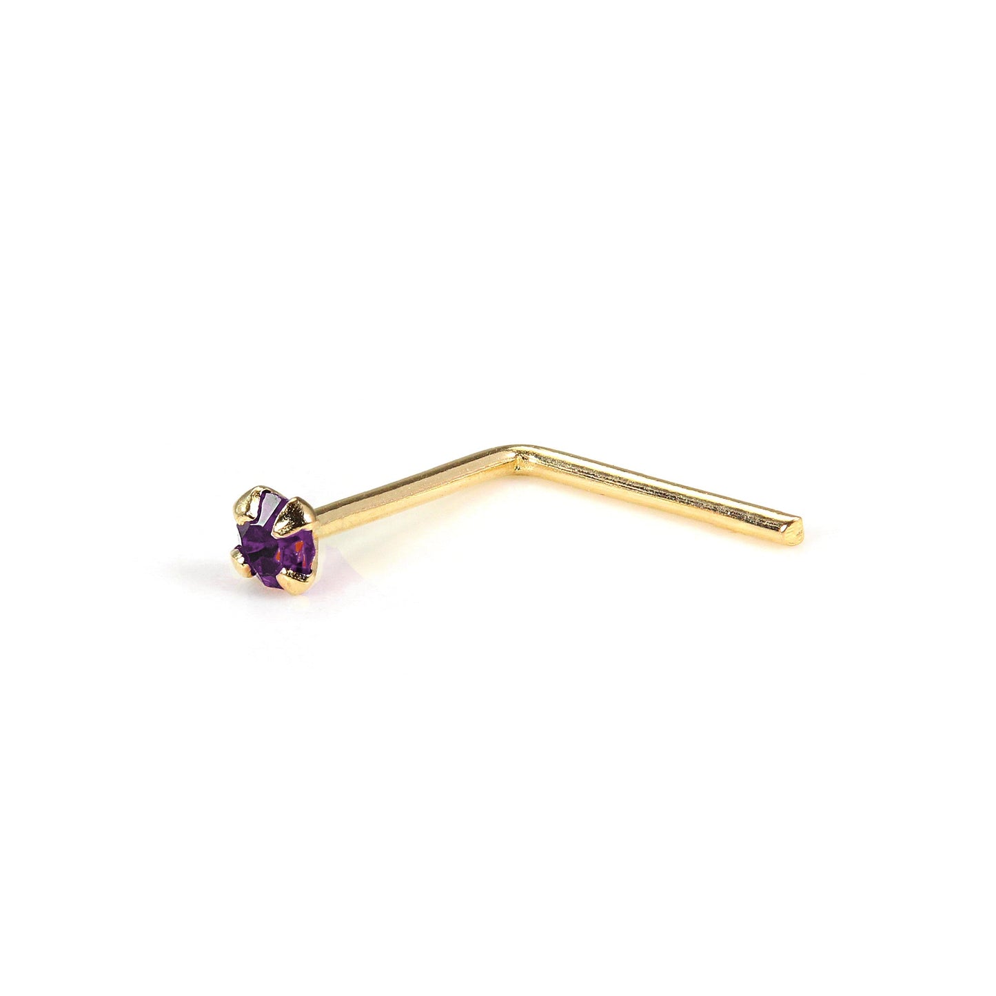 9ct Yellow Gold L-Shaped 1.5mm Round CZ Crystal Nose Stud Pin