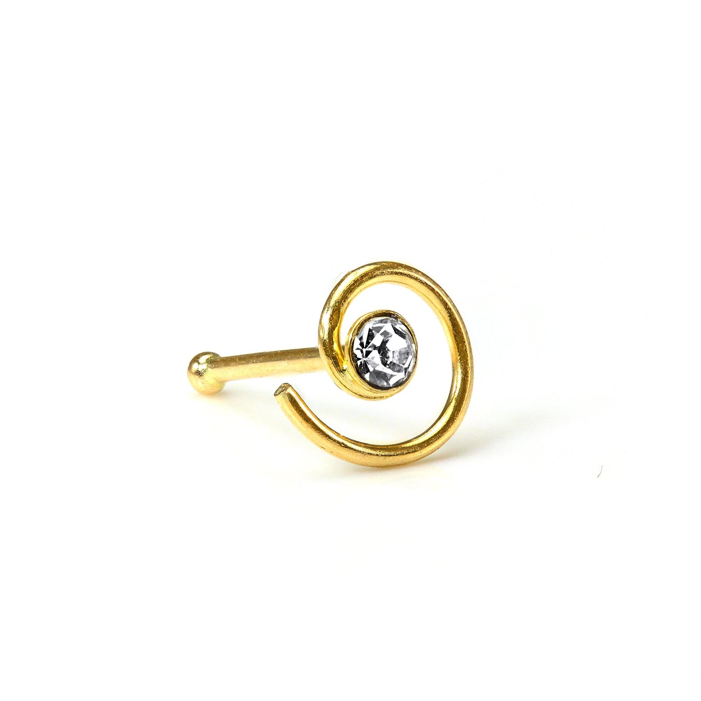 9ct Yellow Gold Ball End 2mm CZ Crystal Coil Nose Stud