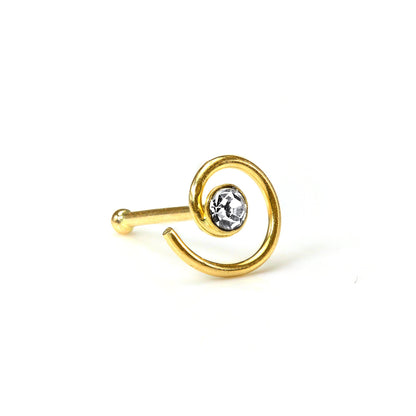 9ct Yellow Gold Ball End 2mm CZ Crystal Coil Nose Stud