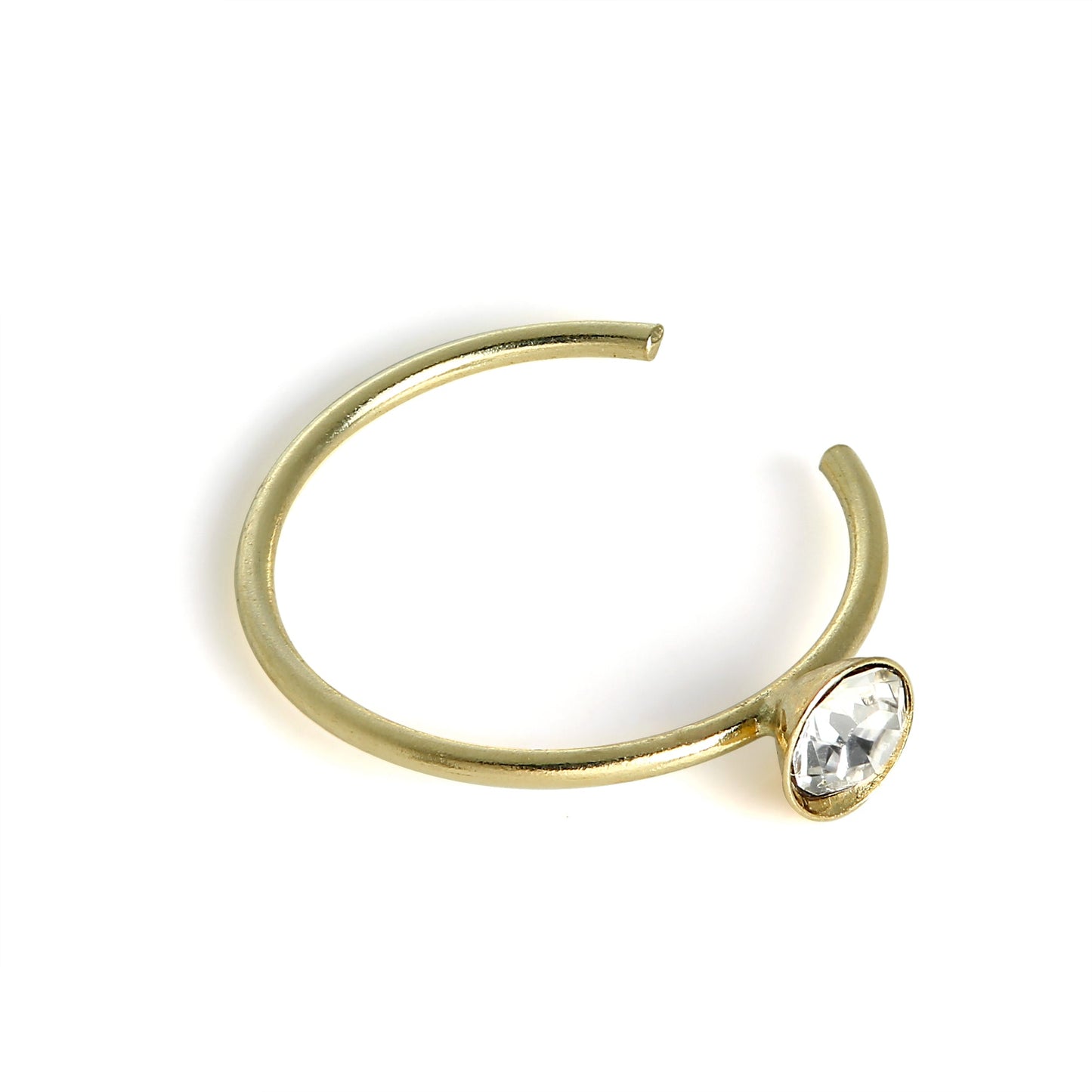 9ct Gold & 2.5mm CZ Crystal Open Nose Hoop Ring